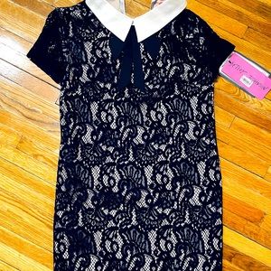 Betsey Johnson black lace mini dress with collar